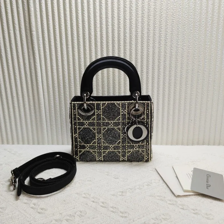 Preloved Dior Lady Dior Black Woven Wool Mini Shoulder Bag