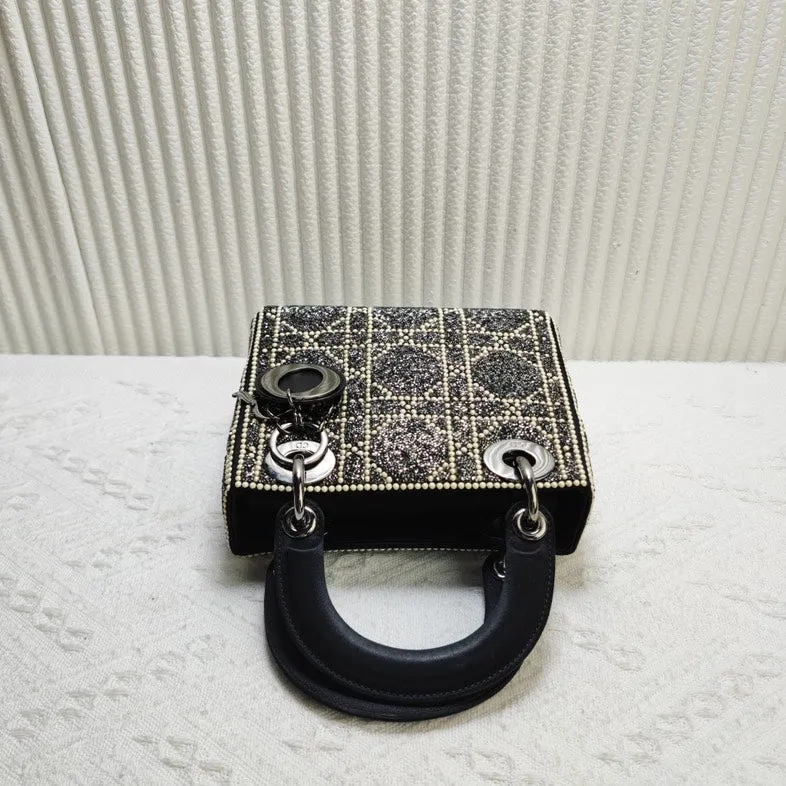 Preloved Dior Lady Dior Black Woven Wool Mini Shoulder Bag