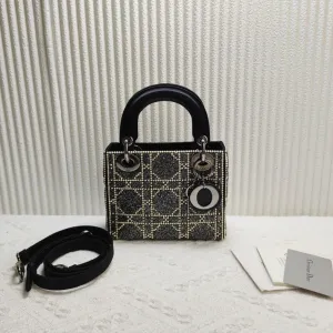 Preloved Dior Lady Dior Black Woven Wool Mini Shoulder Bag