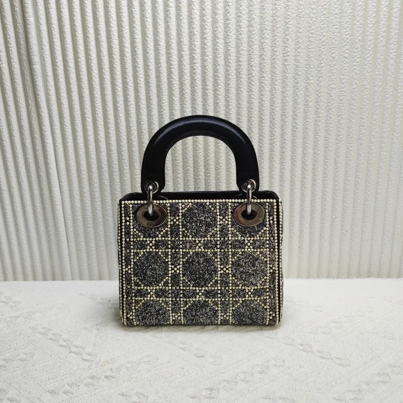 Preloved Dior Lady Dior Black Woven Wool Mini Shoulder Bag