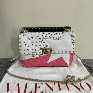 Preloved Valentino Rockstud Chain Bag White/Pink Shoulder Bag