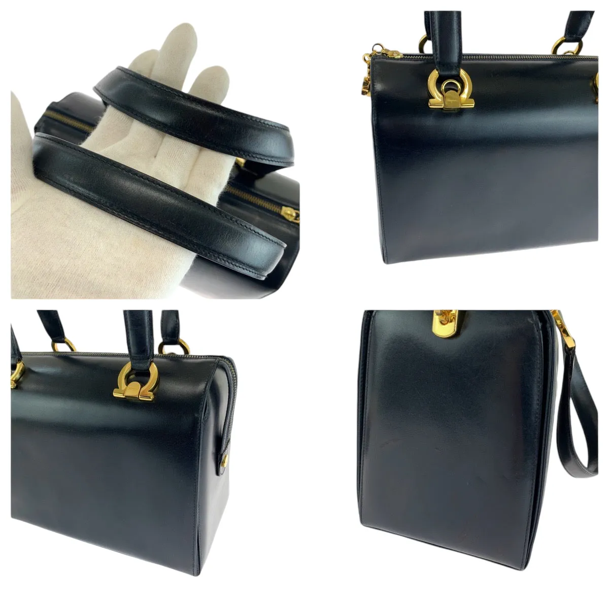 Salvatore Ferragamo Handbag leather Black GoldMetal Shoulder Bag Handbag 2way Gancini Women Used