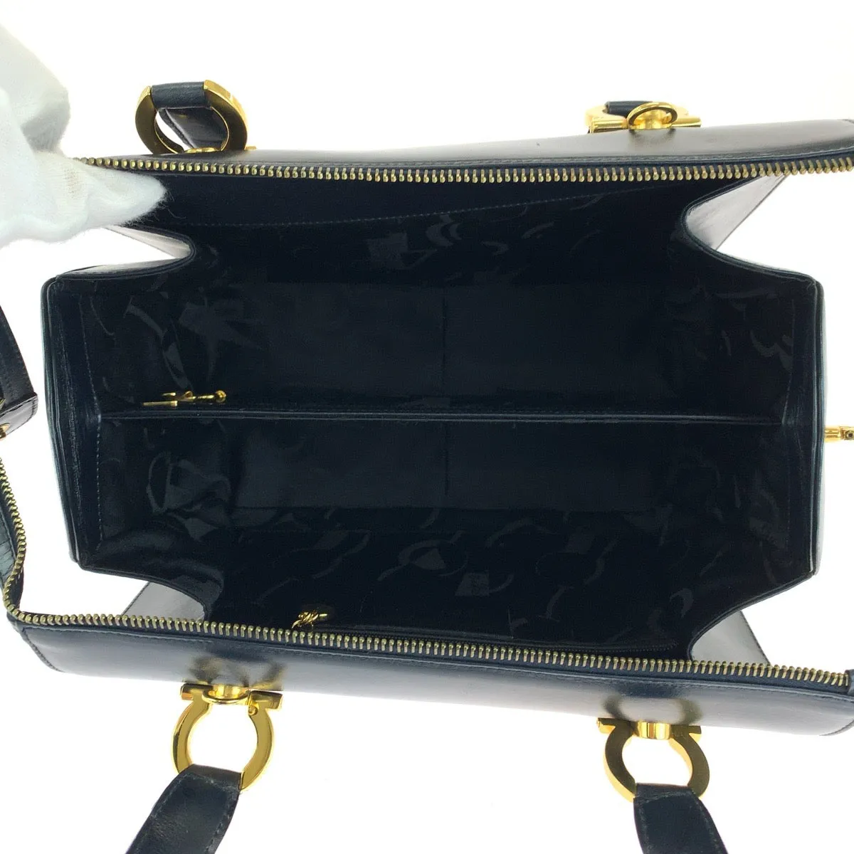 Salvatore Ferragamo Handbag leather Black GoldMetal Shoulder Bag Handbag 2way Gancini Women Used