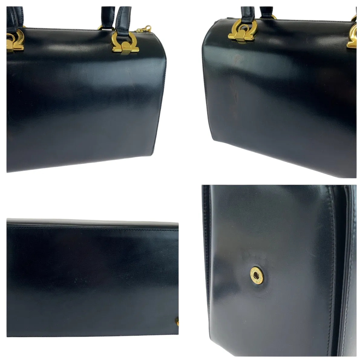 Salvatore Ferragamo Handbag leather Black GoldMetal Shoulder Bag Handbag 2way Gancini Women Used