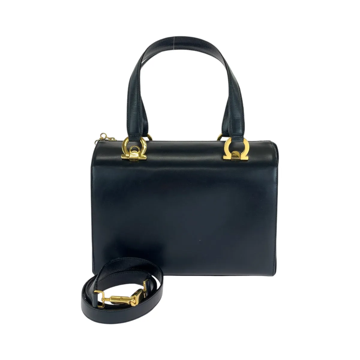 Salvatore Ferragamo Handbag leather Black GoldMetal Shoulder Bag Handbag 2way Gancini Women Used