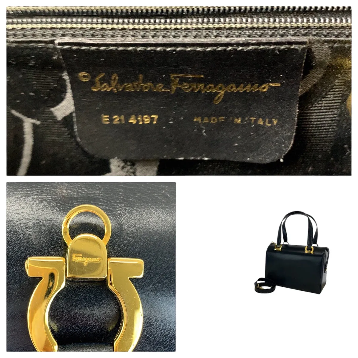 Salvatore Ferragamo Handbag leather Black GoldMetal Shoulder Bag Handbag 2way Gancini Women Used