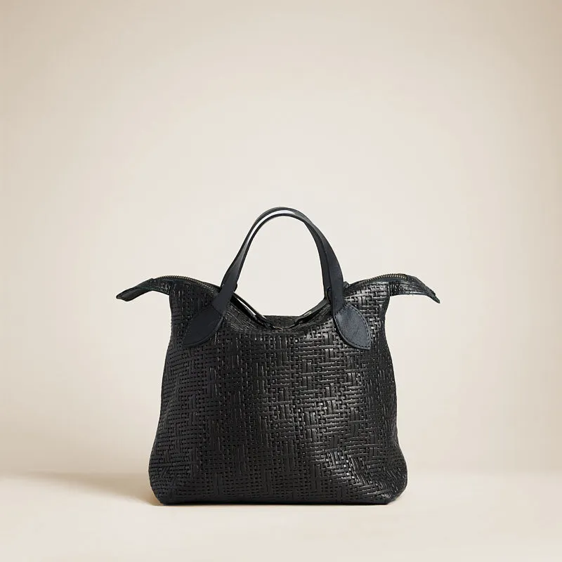 Small Charlie - Leather Black Basketweave