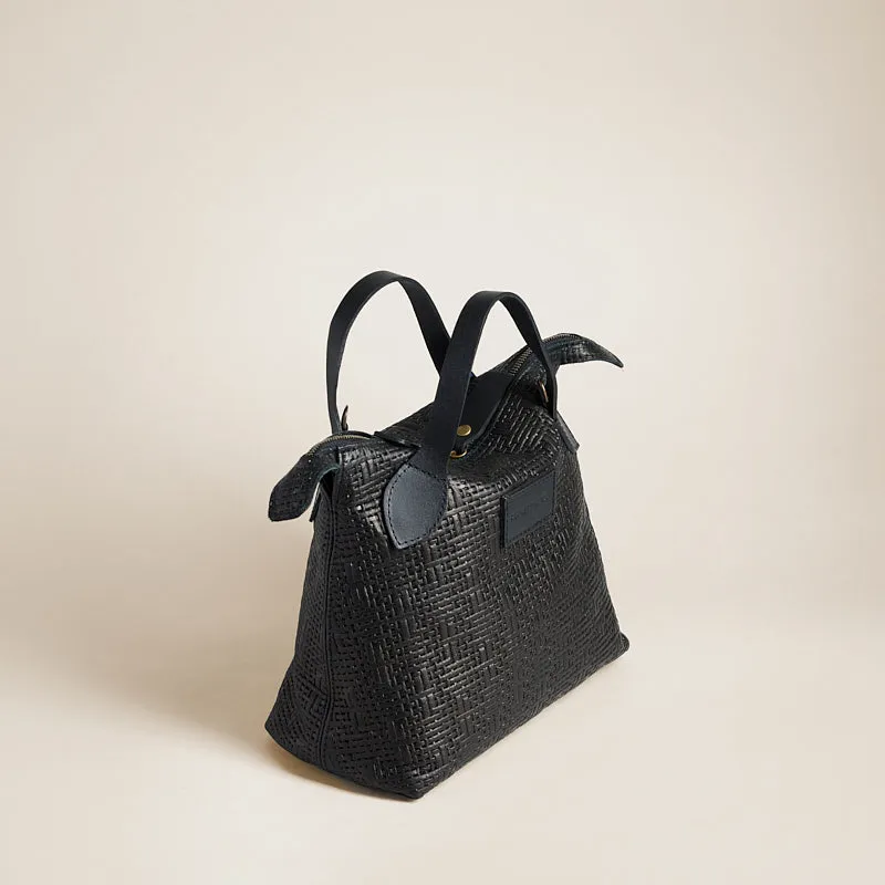 Small Charlie - Leather Black Basketweave
