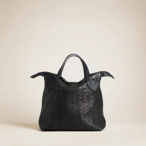 Small Charlie - Leather Black Basketweave