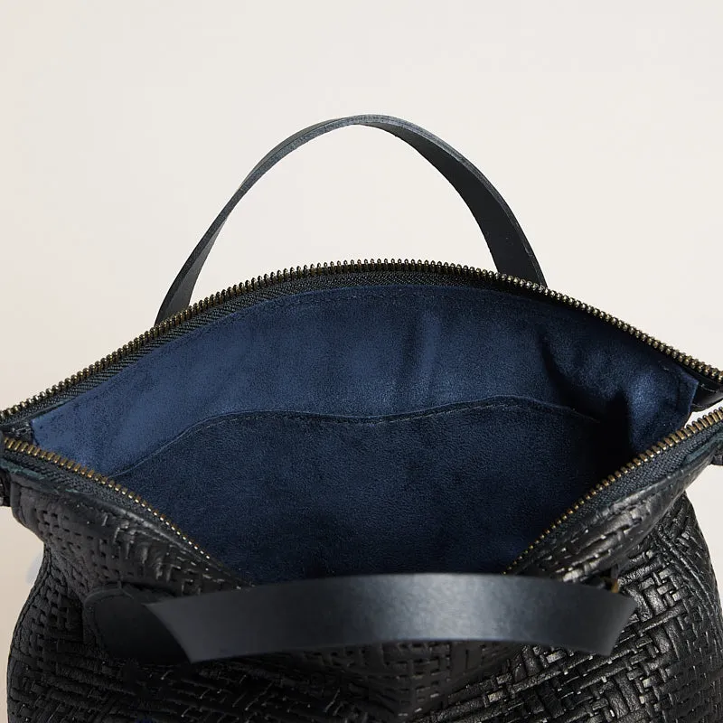 Small Charlie - Leather Black Basketweave