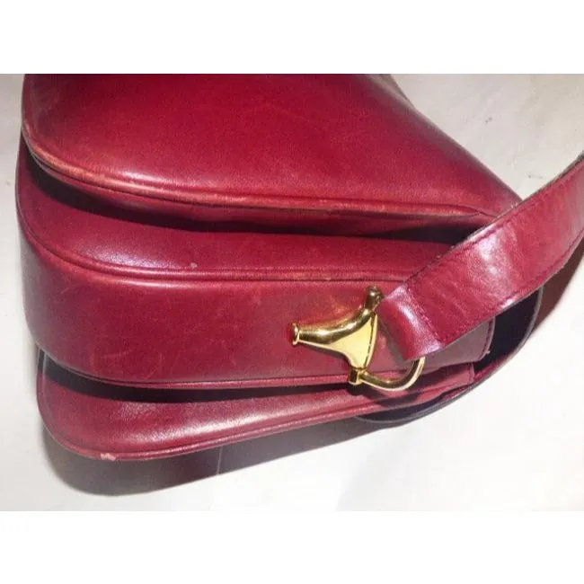 SOLD! Gucci Horsebit W Clasp Burgundy Leather Shoulder Bag