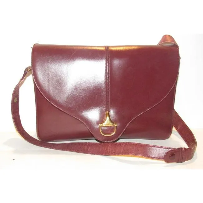 SOLD- Gucci Horsebit W Envelope Purse Bold Gold Accents Burgundy Leather Shoulder Bag