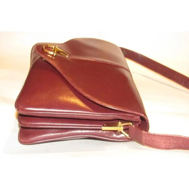 SOLD- Gucci Horsebit W Envelope Purse Bold Gold Accents Burgundy Leather Shoulder Bag