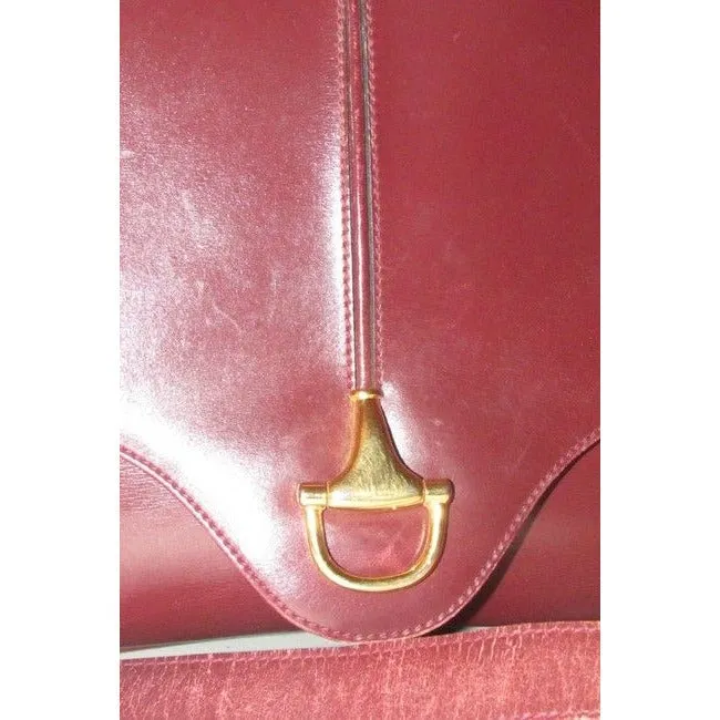 SOLD- Gucci Horsebit W Envelope Purse Bold Gold Accents Burgundy Leather Shoulder Bag
