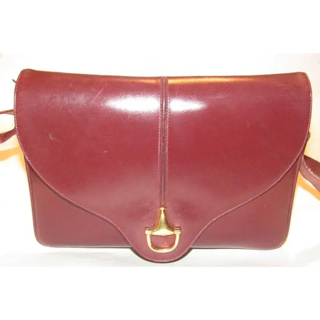 SOLD- Gucci Horsebit W Envelope Purse Bold Gold Accents Burgundy Leather Shoulder Bag