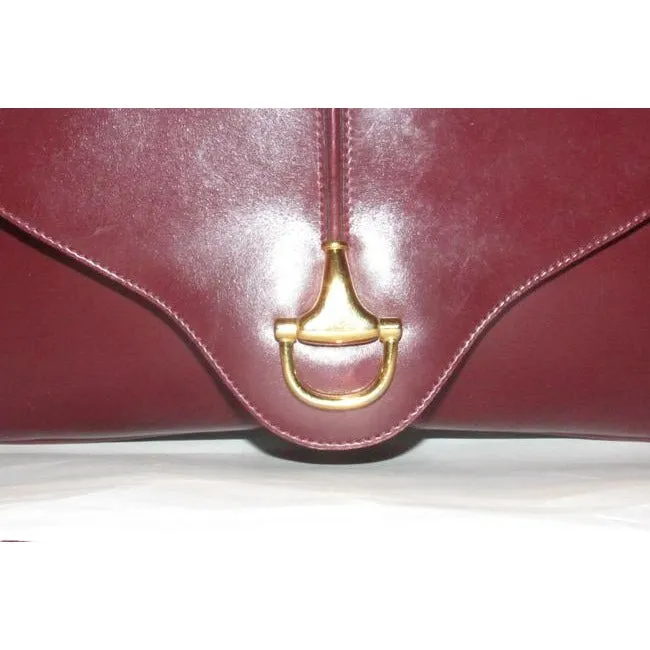 SOLD- Gucci Horsebit W Envelope Purse Bold Gold Accents Burgundy Leather Shoulder Bag