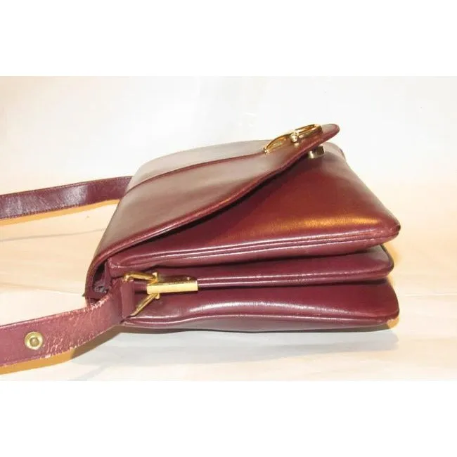 SOLD- Gucci Horsebit W Envelope Purse Bold Gold Accents Burgundy Leather Shoulder Bag