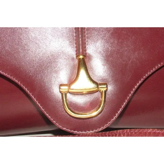 SOLD- Gucci Horsebit W Envelope Purse Bold Gold Accents Burgundy Leather Shoulder Bag