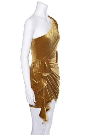 Song of Style Olive One Shoulder Velvet  Dress SZ XS NWT