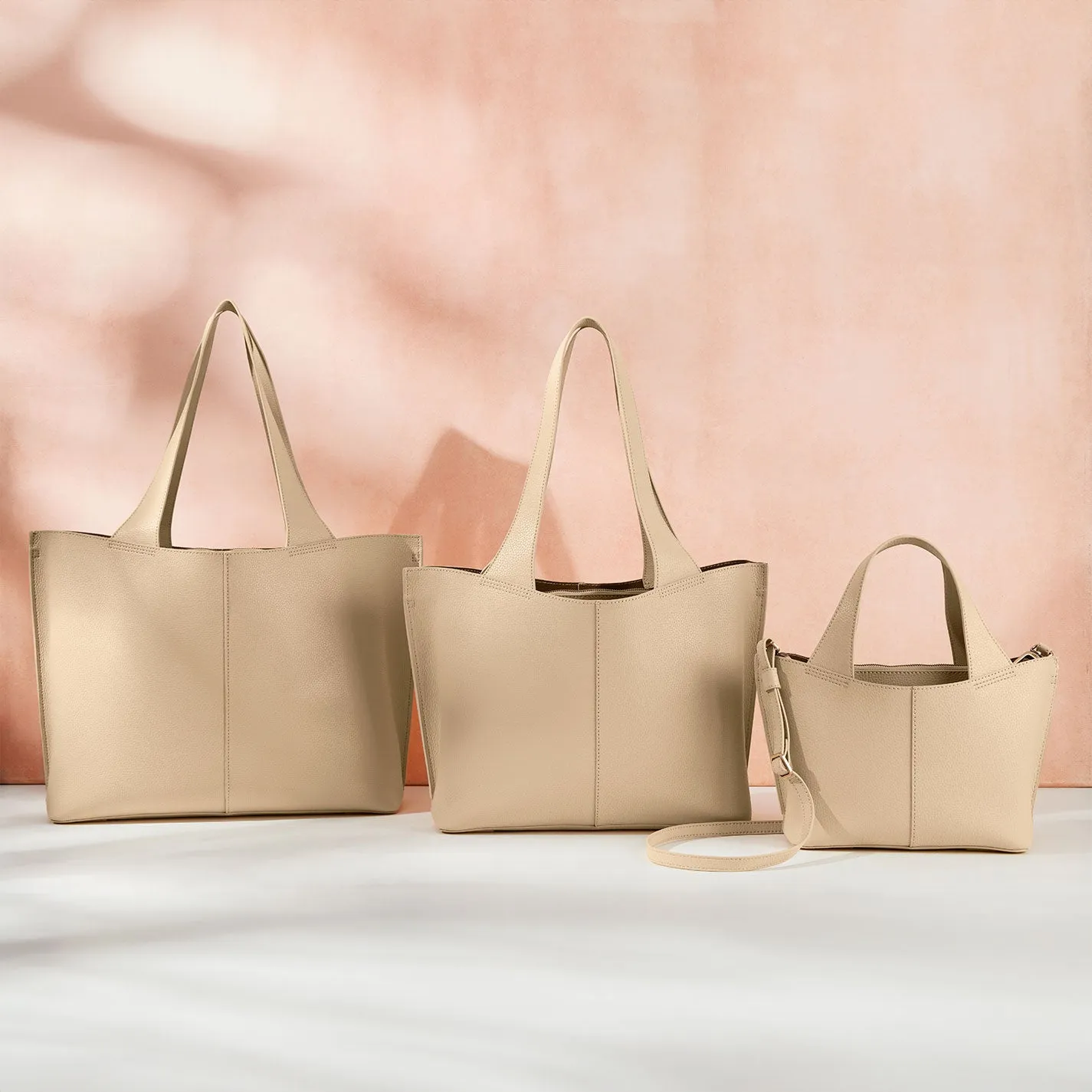 Vida Small Tote in Micro Pebbled Leather - Almond