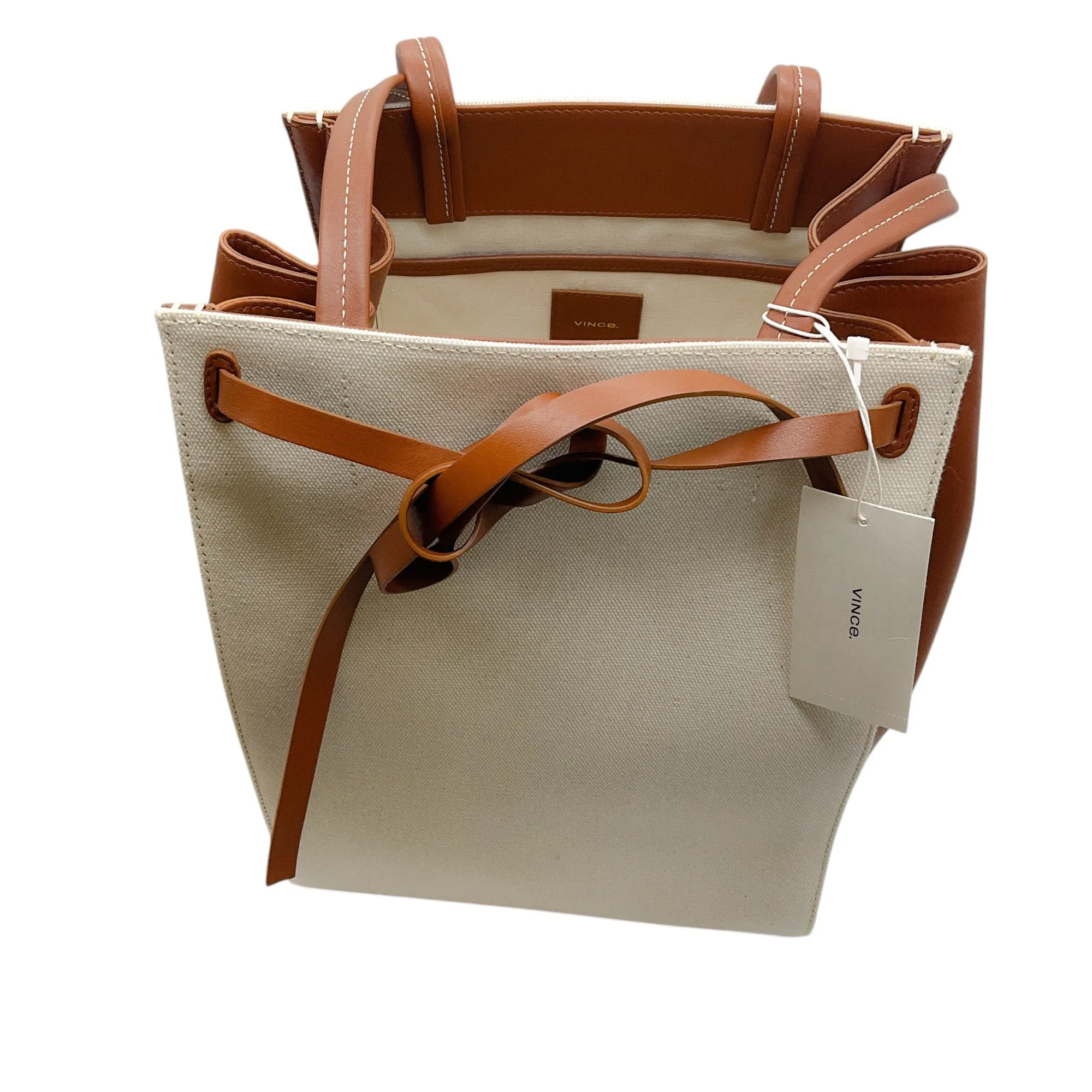Vince Natural / Brown Leather Trimmed Linen Tote