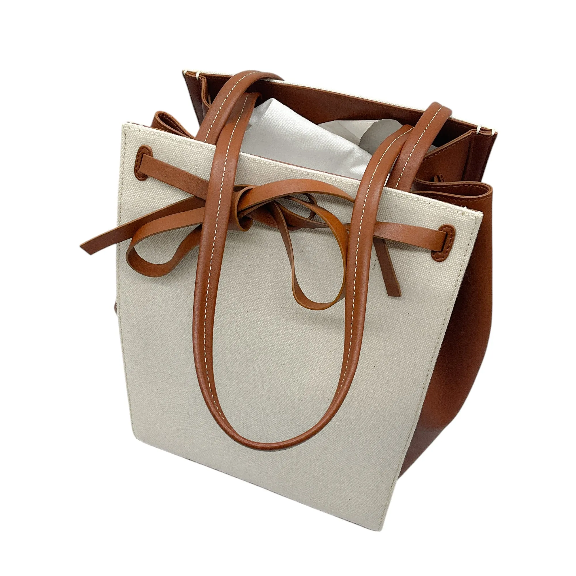 Vince Natural / Brown Leather Trimmed Linen Tote