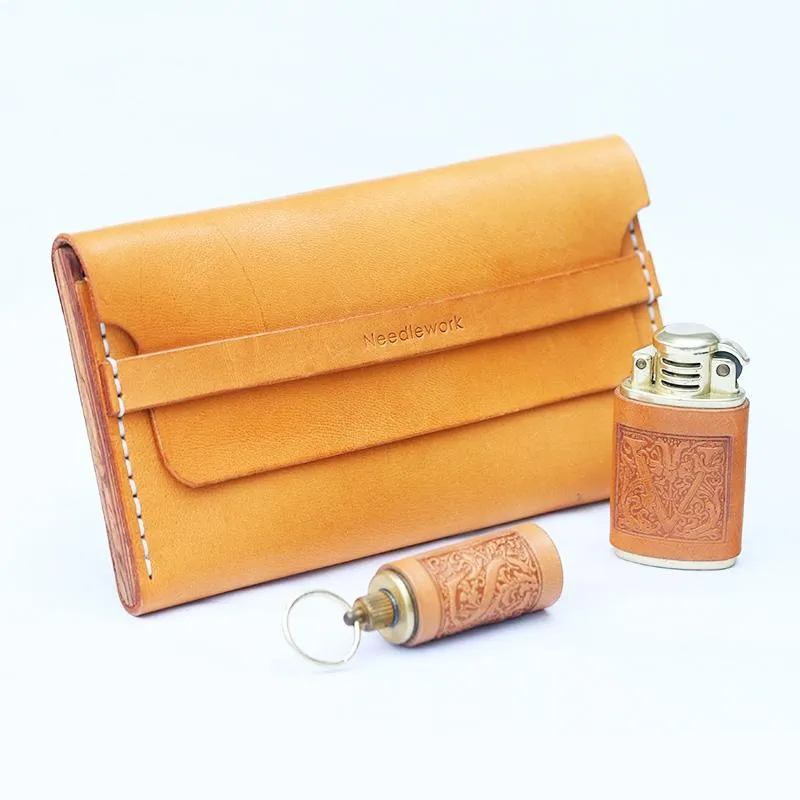 Wooden Beige Leather Mens Cigarette Case Cool Custom Cigarette Holder for Men