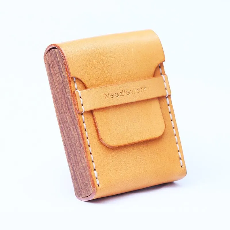 Wooden Beige Leather Mens Cigarette Case Cool Custom Cigarette Holder for Men